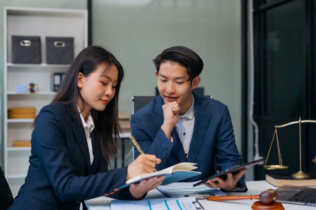 Lawyer or judge consult havering team meeting at law office. Law and Legal services concept.